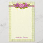 祖母のピンクの花のハート 便箋 (正面)