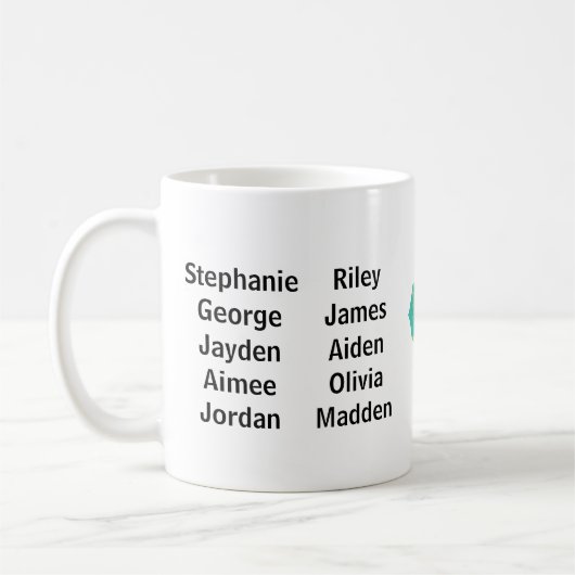 祖母のマグがあるために賛美されるティール(緑がかった色)の十字 コーヒーマグカップ (左)