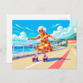 祖母のローラースケートのイラスト シーズンポストカード (正面/裏面)