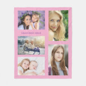 祖母の写真コラージュの女の子ピンク フリースブランケット (正面)