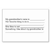 祖母の写真パーソナライズされた家族のフラッシュカード テーブルナンバー (裏面)