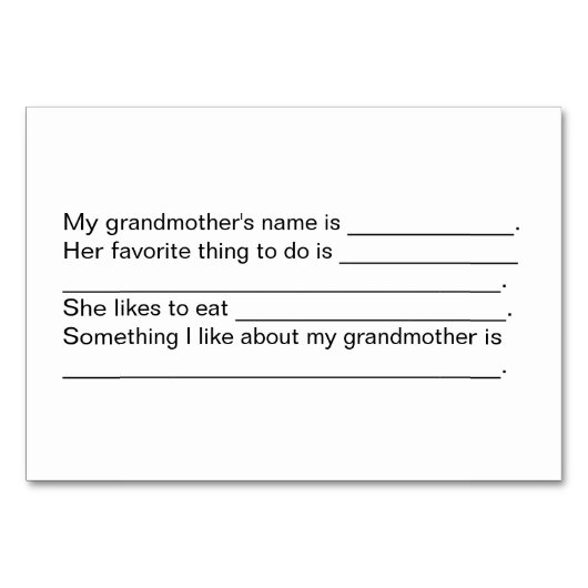 祖母の写真パーソナライズされた家族のフラッシュカード テーブルナンバー (裏面)