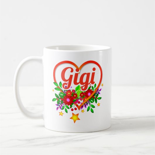 祖母の名前の変更 – Gigiハート&花 コーヒーマグカップ (左)