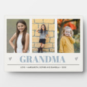 祖母の孫の名前3枚の写真 ライトブルー フォトプラーク (正面)