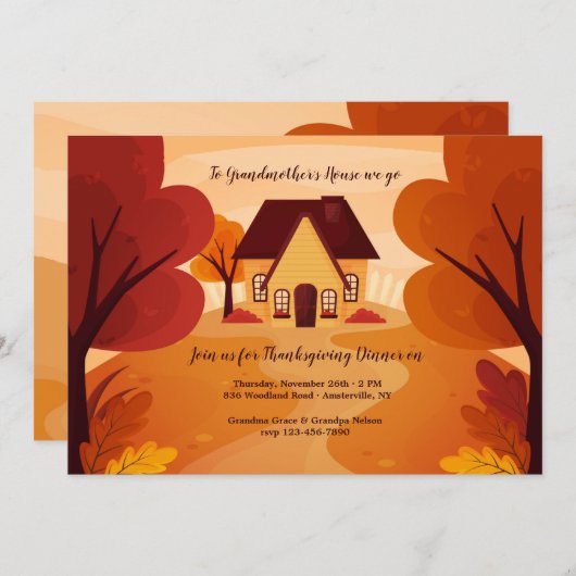 祖母の家サンクスギビングディナー招待状 招待状 (正面/裏面)