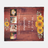 祖母の家族の写真コラージュ素朴な茶色の木 フリースブランケット (正面(横))