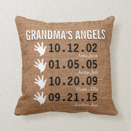 祖母の小さい天使- 4人の孫-バーラップ クッション