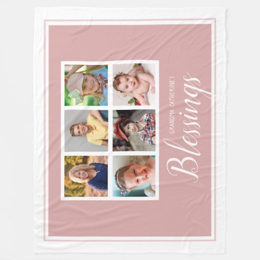 祖母の恵み6の写真のコラージュのピンク フリースブランケット (正面)