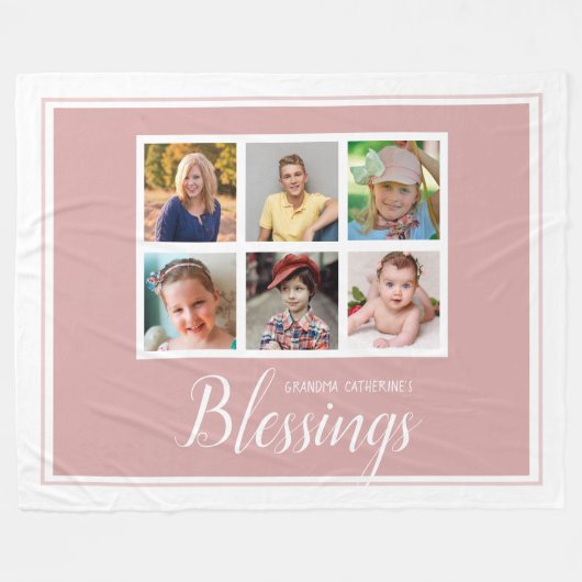 祖母の恵み6の写真のコラージュのピンク フリースブランケット (正面(横))