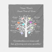 祖母の木(ハート)、白いまたは灰色8の名前及び日付 フリースブランケット (正面)