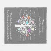 祖母の木(ハート)、白いまたは灰色8の名前及び日付 フリースブランケット (正面(横))