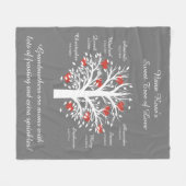 祖母の木(ハート)、白いまたは灰色8の名前及び日付 フリースブランケット (正面(横))