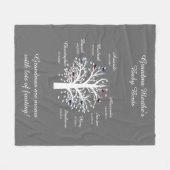 祖母の木、暗灰色で白い8名前及び日付 フリースブランケット (正面(横))