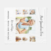 祖母の白い黒の写真コラージュおじいちゃん フリースブランケット (正面(横))