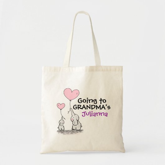 祖母の短期旅行用かばんに行っている女の子-象 トートバッグ (正面)