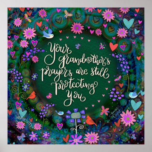 祖母の祈りの言葉引用文フローラかわいらしインスパイアズ ポスター (正面)