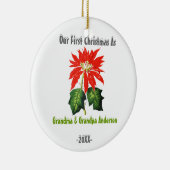 祖母の祖父のポインセチアとして初めてのクリスマス セラミックオーナメント (右)