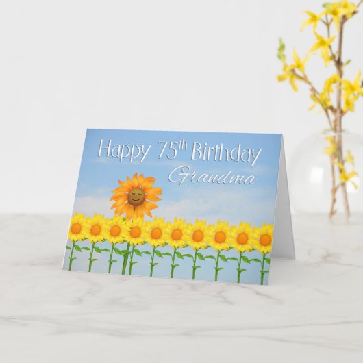 祖母の第75誕生日、ヒマワリ カード (黄色い花)