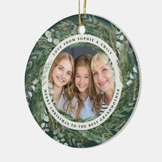 祖母の葉リース写真クリスマスエレガント セラミックオーナメント (左)