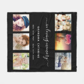 祖母の記念写真コラージュの黒いメモリ フリースブランケット (正面(横))