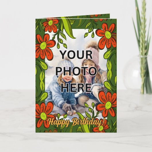 祖母の赤い花枠に2枚の写真を追加 カード (正面)