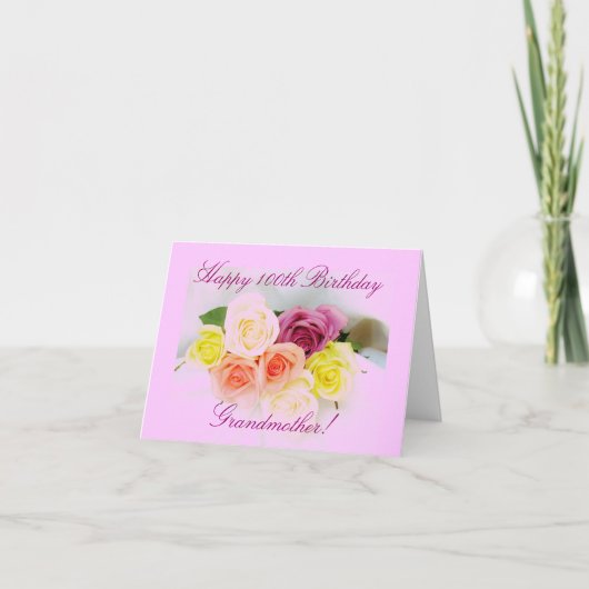 祖母の100th誕生日のばら色の花束 カード (正面)