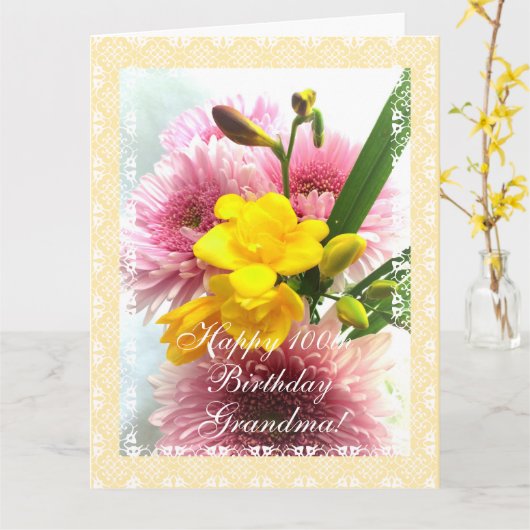 祖母の100th誕生日は開花します(変更の年齢) カード (黄色い花)