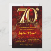 祖母の70歳の誕生日におすすめの赤と金の招待状 招待状 (正面)