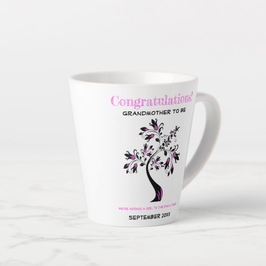 祖母はピンクのフローラ家族の木 カフェラテマグ (右アングル)