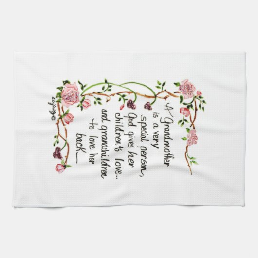 祖母は非常に特別な人の文字バラ キッチンタオル (横)