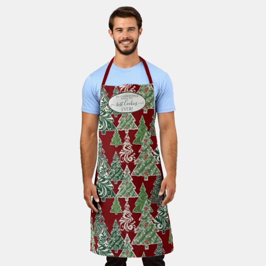 祖母クリスマスツリー水の色のベーククッキー エプロン (着用した状態)