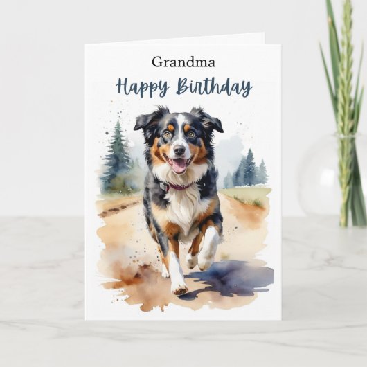 祖母ハッピーバースデーオーストラリアシェパードドッグ カード (正面)