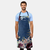 祖母ブルゴーニュフローラ赤面牡丹バラwネイビー エプロン (着用した状態)