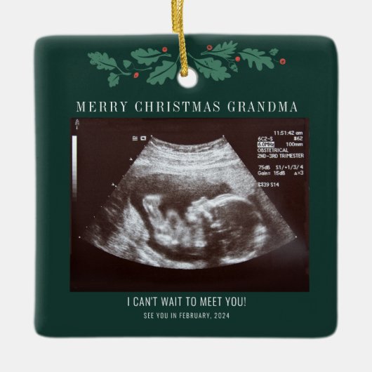 祖母メリークリスマス妊娠ベビー超音波 セラミックオーナメント (正面)