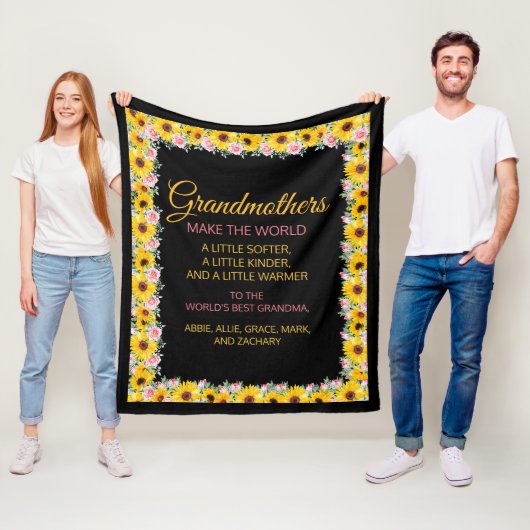 祖母引用文ピンクイエローフローラ フリースブランケット (インサイチュ)