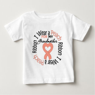 祖母用子宮癌I衣服桃リボン ベビーTシャツ