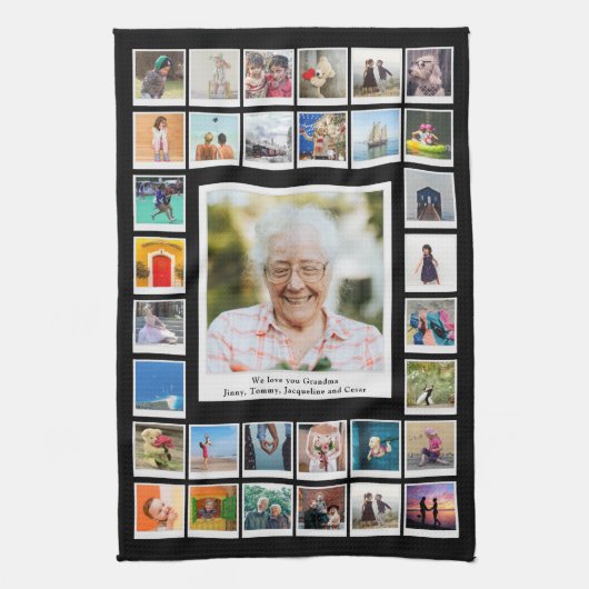 祖母誕生日家族の写真 キッチンタオル (縦)