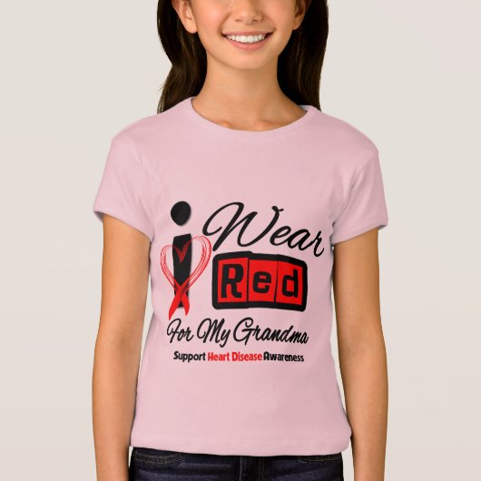 祖母-私は赤いリボンの心臓病を身に着けています Tシャツ (正面)