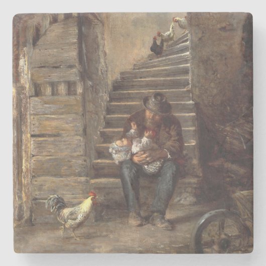 祖父が孫の世話をする ストーンコースター (正面)