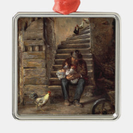 祖父が孫の世話をする メタルオーナメント