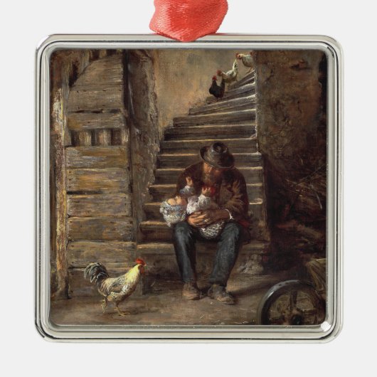 祖父が孫の世話をする メタルオーナメント (正面)