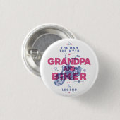 祖父とバイクもしくは自転車に乗る人は、伝説の神話の男の伝説 缶バッジ (正面&裏面)
