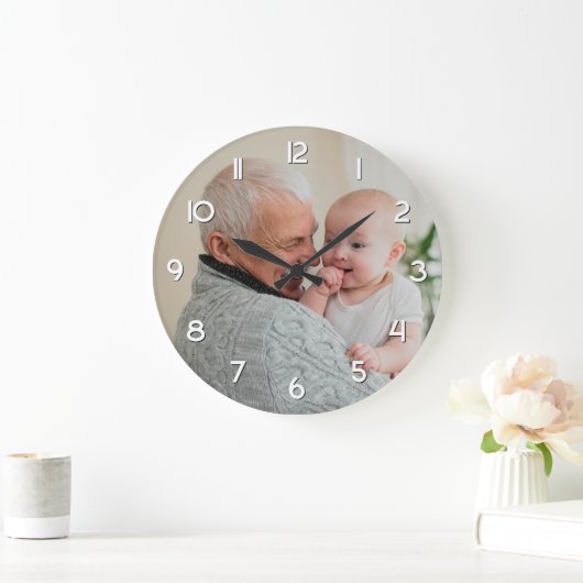 祖父と孫の家族の写真 ラージ壁時計 (ホーム)