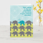 祖父のおめでとうが新しい孫とかわいい象 カード (黄色い花)