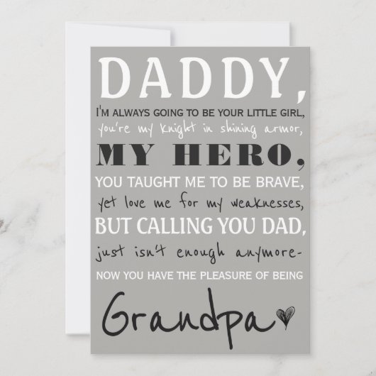 祖父のかわいい妊娠の発表へのお父さん 案内状 (正面)