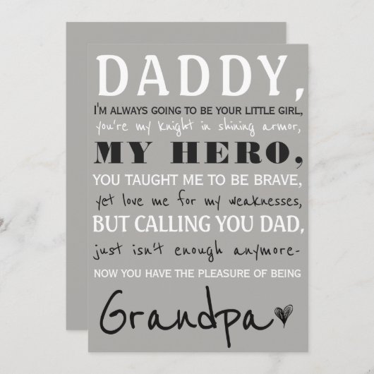 祖父のかわいい妊娠の発表へのお父さん 案内状 (正面/裏面)