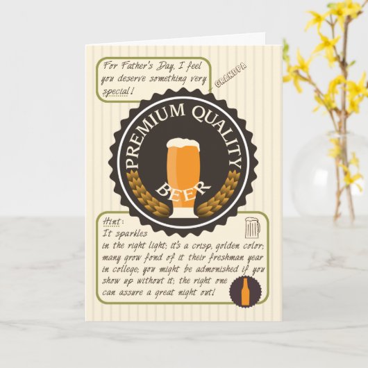 祖父のためのおもしろいな父の日レトロビールラベル カード (黄色い花)