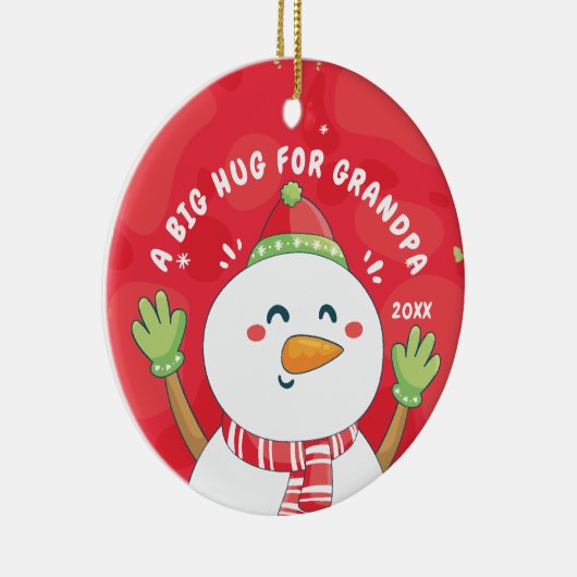 祖父のクリスマスの雪だるまのオーナメントのための抱擁 セラミックオーナメント (右)