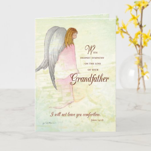 祖父の悔やみや弔慰の天使 カード (黄色い花)