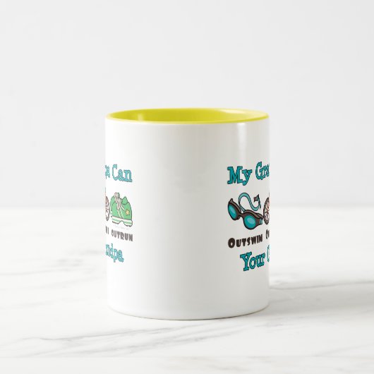 祖父はOutbikeによって追い越されるトライアスロンのマグをOutswim ツートーンマグカップ (中央)